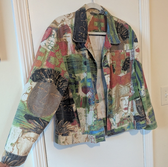 VTG 90s Chico's Utility Graffiti Cotton Jacket - Picture 2 of 14